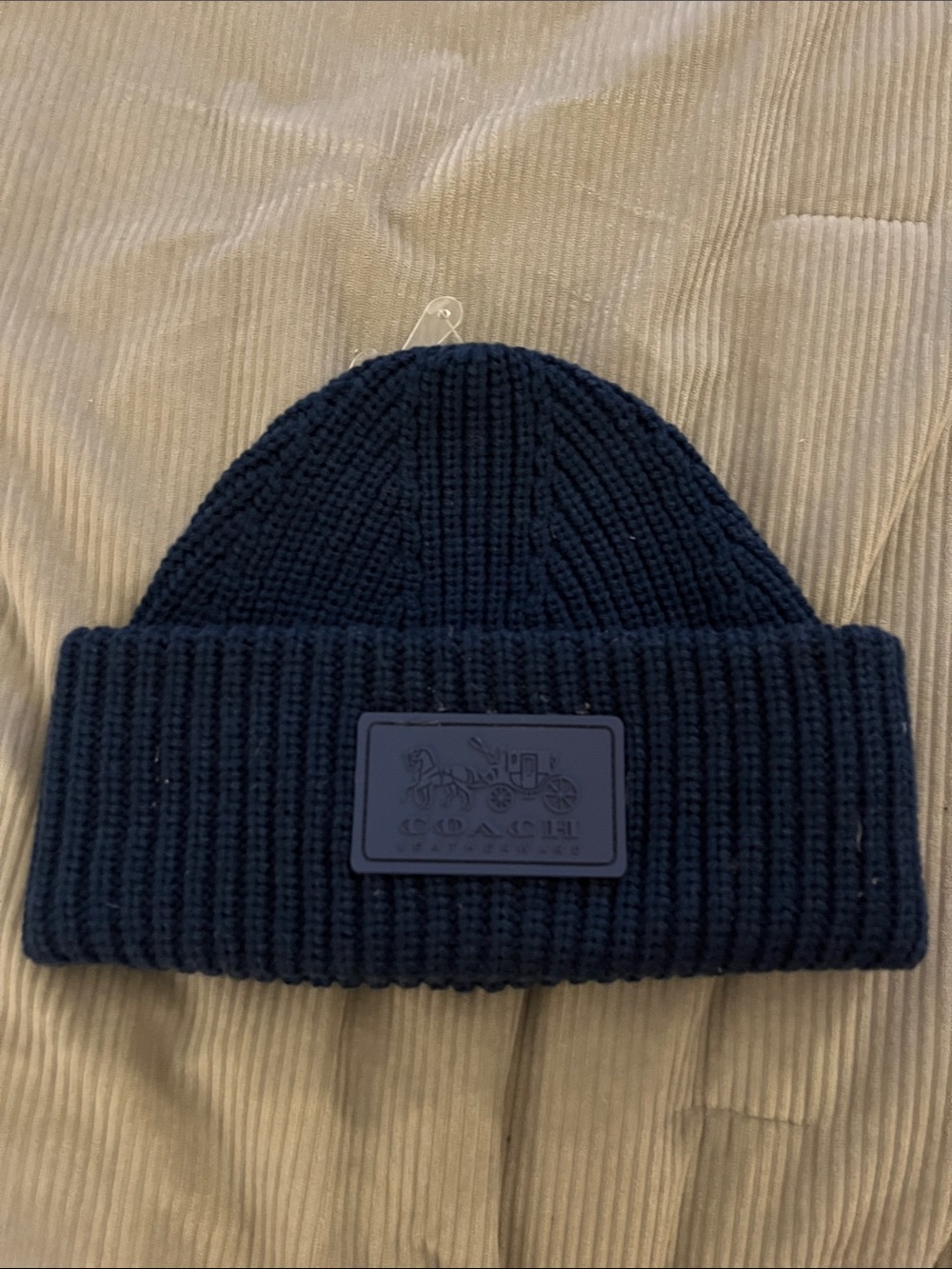 Coach Ribbed Knit Beanie - Navy